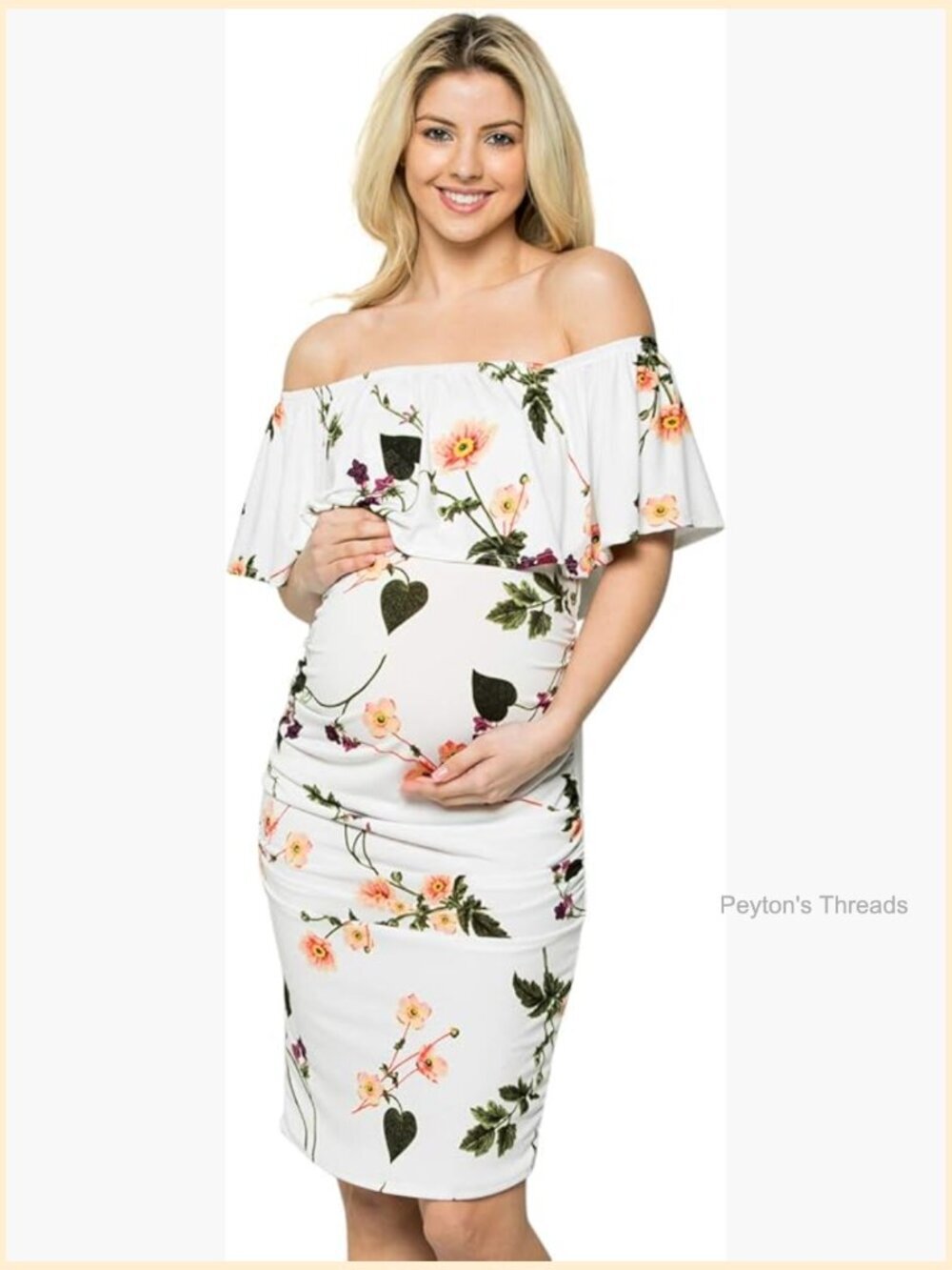 Off Shoulder Maternity Dress - Ruched Ruffle Baby Shower Dress